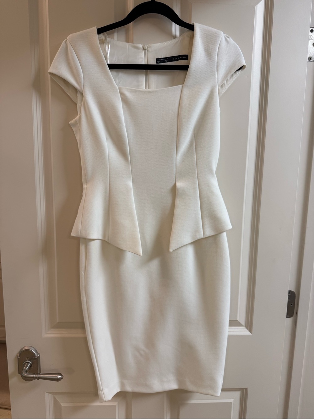 Zara White Cap-Sleeve Sheath Dress